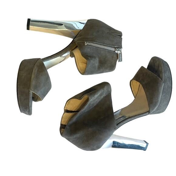 Michael Kors Platform Suede Stiletto Heels Womens Size 9 Gray Open Toe - Picture 11 of 11